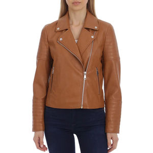 Chaqueta de piel de oveja ajustada para mujer, color marrón, transpirable, impermeable, de manga larga, elegante, de cuero genuino - Product Image 3