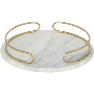 Plateau de service en marbre blanc de luxe, nouveau, élégant, pour plateaux de Table, haute qualité, vente en gros, plateau de service en marbre avec poignée en laiton - Product Image 6