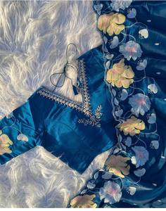 ผ้าส่าหรีผ้าไหมดีไซน์สวยพร้อมด้ายปักทำงานกับเสื้อทำงานมือส่าหรีสวมใส่สำหรับงานแต่งงานส่าหรีนักออกแบบงานปาร์ตี้ - Product Image 2