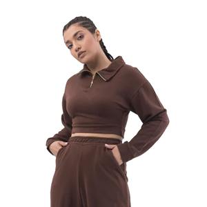 Conjunto Deportivo de Invierno para Mujer, Tendencia, Color Personalizado, Alta Calidad, 100% Algodón, Chaqueta Corta Elegante y Pantalones Acampanados - Product Image 2