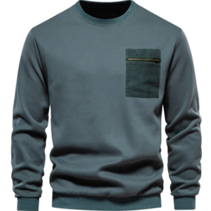 Sudadera de Hombre con Cuello Redondo, Estilo Moderno y Elegante, Bordado Vintage, Bolsillo con Parche Tejido, Diseño Casual y Elegante, Tela Suave de Felpa - Product Image 1