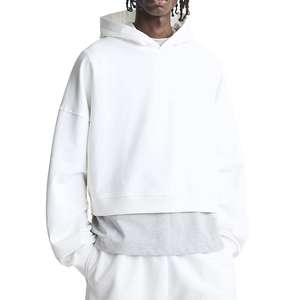 Cropped Hoodie <b>Men</b> 100% Cotton Oversize Drop Shoulder Streetwear Heavyweight Custom logo Zipper-up Blank <b>Crop</b> <b>Top</b> Autumn Print - Product Image 1
