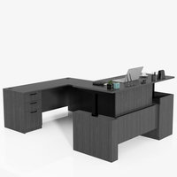 Bureau de direction contemporain en forme de U à hauteur réglable avec tiroir à dossiers en bois d'ingénierie, modèle neuf DESK-0122