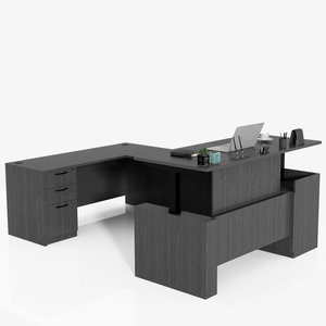 Bureau de direction en forme de U à hauteur réglable, bureau d'ordinateur en bois d'ingénierie, modèle neuf DESK-0122 - Product Image 3