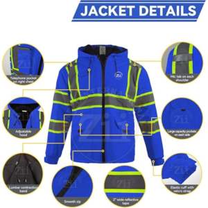 Veste de sécurité en softshell en coton, réfléchissante, imperméable, haute visibilité, classe 2 ANSI, avec éclairage LED et logo personnalisé, en provenance du Pakistan - Product Image 2