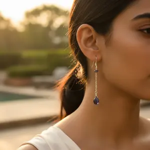 Pendientes de Plata 925 con Iolita en Forma de Gota para Mujer, Uso Diario, Regalo de Moda - Product Image 2