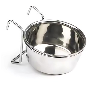 Gran demanda de venta, taza de gallinero de pájaros de acero inoxidable con soporte de gancho, jaula de alimentación de pájaros de animales pequeños, alimentador de plato de comida de agua para loros - Product Image 1