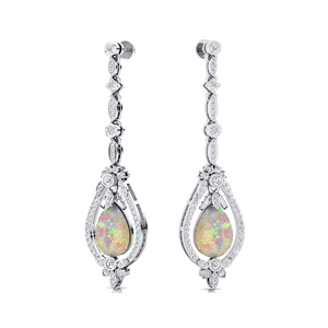 Pendientes Largos de Oro de 18K con Ópalo Etíope Natural y Diamantes Auténticos, Joyería Fina y Elegante para Bodas y Fiestas - Product Image 3