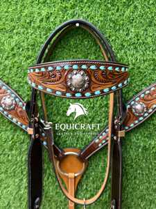 Juego de Brida para Caballo de Primera Calidad |   Brida Ecuestre de Cuero Genuino |   Cabestro y riendas ajustables |    Conjunto de Equipo Ecuestre Occidental - Product Image 5