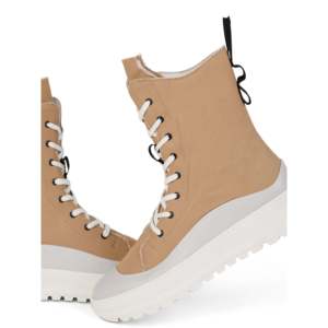 Botas de Senderismo Transpirables con Plataforma y Cordones de Lona Color Caqui Khami, Altura Media - Product Image 2