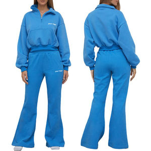2025 nouveauté femmes Style décontracté survêtement de haute qualité tricoté polaire col montant évasé pantalons de survêtement pour automne saison costume - Product Image 1