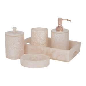 Ensemble d'accessoires de salle de bain en résine écologique de style traditionnel avec design imprimé 4 pièces couleur et taille personnalisables - Product Image 4