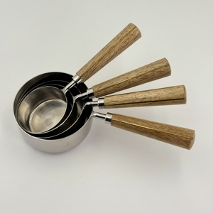 Premium Stainless Steel Silver Measuring Cup 4 Set with Mango <b>Wood</b> Handles for Kitchen Cooking and Baking - Product Image 4