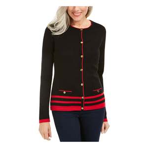 Maglione a Righe con Bottoni a Maniche Lunghe da Donna Karen Scott Nero Taglia Media - per l'Autunno - Product Image 1