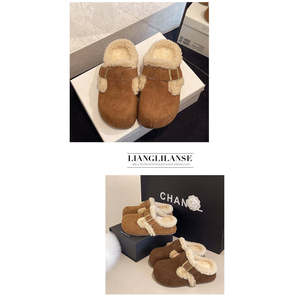 Nouvelles pantoufles rétro sport pour femme automne-hiver 2025, demi-pantoufles fermées avec doublure polaire en coton confortable - Product Image 6