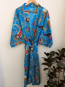 Nouvelle robe kimono cardigan en coton à la mode bleu ciel de style plage bohème exclusive du fournisseur indien - Product Image 3