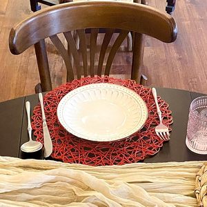 Best Theme Design Natural Non-Slip Heat Resistant Round <b>Red</b> Placemat <b>Paper</b> Braided Indoor Outdoor Dining Table Classic Style - Product Image 5