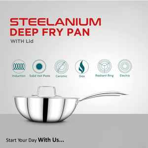 Poêles à frire en acier inoxydable à poignée rivetée de conception durable avec couvercle Batterie de cuisine de qualité alimentaire facile à nettoyer Exotic Silver Shining - Product Image 3