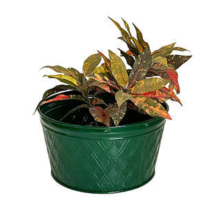 กระถางต้นไม้ชุบสังกะสีแบบยั่งยืนพร้อมกระถางดอกไม้ลายนูนประดับเพชรเคลือบสำหรับตกแต่งในร่มกลางแจ้งหม้อโลหะที่ทนทาน - Product Image 1