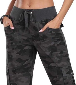 กางเกงคาร์โก้เอวสูงมีกระเป๋าของผู้หญิงกางเกงทรงหลวมขาบานแบบลำลองยืดได้ชุดเดรสน้ำหนักเบาสำหรับฤดูหนาว - Product Image 3