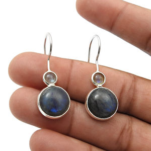 Nouvelle arrivée vente en gros de boucles d'oreilles en argent sterling 925 en Labradorite naturelle, pierres précieuses de forme ronde, fournisseurs de bijoux en vrac - Product Image 2