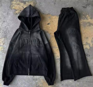 เสื้อฮู้ดทรงหลวมและกางเกงวอร์มสำหรับผู้ชายผ้าคอตตอนขนแกะ100% โอเวอร์ไซส์คุณภาพสูง - Product Image 4