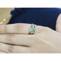 Anillo de compromiso de oro macizo de 14 quilates, joyería fina apilable de Esmeralda natural, anillo de declaración de piedra natal de mayo para niños