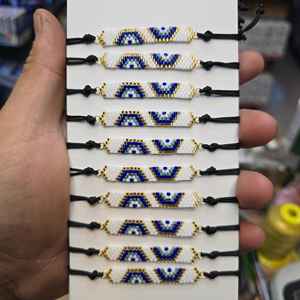 Bracelet Miyuki Evil Eye avec bande courte Bracelets de perles de Bohème plaqués or Ensemble de diamants et de perles au design géométrique - Product Image 1