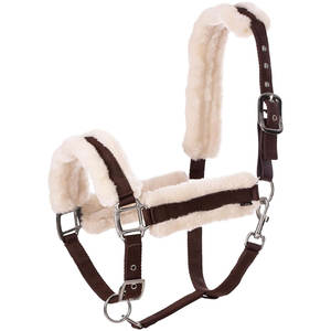 Valkyrie Soft Ultra Fleece acolchado ajustable Breakaway Horse Halter Cob tamaño caballos diseño marrón marfil blanco ajuste suave seguro - Product Image 1