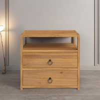 Mesita de Noche Moderna Minimalista de Madera de Caoba Marrón con Almacenamiento. Mesa de Noche de Madera Maciza Resistente para Dormitorio