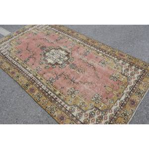 Vintage 4x8.7ft Grand Rectangle Tapis Turc Classique Patchwork Design en Rose Jaune Laine Latex Support pour Couloir Chambre Décor - Product Image 4