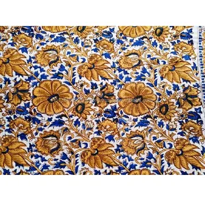Reiner Baumwoll stoff Gelb Floral Indian Hand Block Bedruckter schrumpf fester Stoff für Heim textilien zum Großhandels preis