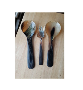 Juego de servicio de ensalada de cuerno de búfalo de Venta caliente con mango de acero Juego de servicio de barra de ensalada Cuchara y tenedor productos de última calidad - Product Image 5