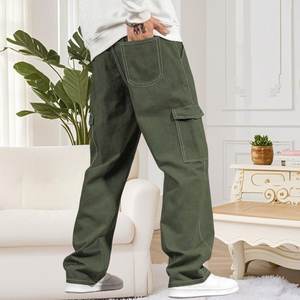 กางเกงยีนส์ทรงหลวมเอวกลางสำหรับผู้ชาย ขากว้าง สไตล์คาร์โก้ ล้างแบบวินเทจ ซักได้ ใส่ได้ทุกวัน เหมาะกับฤดูใบไม้ผลิและกิจกรรมกลางแจ้ง - Product Image 3