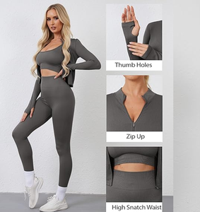 Ensembles de yoga pour femmes Ensembles d'entraînement 2 pièces - Tenues de yoga sans couture effet délavé Shorts et haut court assortis Ensemble de vêtements de sport athlétique - Product Image 2