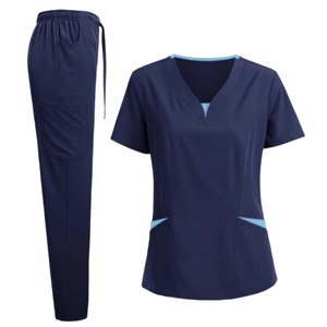 ชุดเสื้อเบลาส์สำหรับพยาบาลผู้หญิงเสื้อเบลาส์คอวีขนาดใหญ่พิเศษเสื้อเบลาส์พยาบาลสีทึบสวยเสื้อขัดผิวและกางเกง - Product Image 4