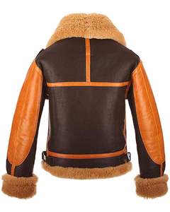 B3 Bomber Leather Shearling Fur <b>Jacket</b> Mens Fashion Motorbike Winter Waterproof Windproof <b>Reversible</b> Vintage Style - Product Image 3