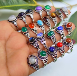 แหวนแฟชั่นขายดีประดับอัญมณีธรรมชาติชุบเงินสเตอริงชุบทองเหลืองกันน้ำเครื่องประดับเหล็กวัตถุประสงค์012 - Product Image 2