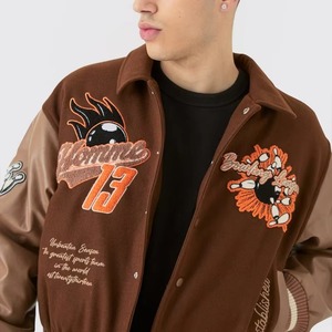 Chaqueta Universitaria Personalizada de Alta Calidad ODM OEM, Cuerpo de Lana, Mangas de Cuero Genuino, Parches Bordados en Chenilla, Estilo Letterman de Béisbol - Product Image 5