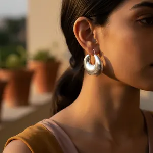 Pendientes de Aro Gruesos de Moda para Mujer, Plata de Ley 925, Chapado en Oro Rodio, Oro de 18K, Oro Rosa, Formas Geométricas de Mariposa para Uso Diario - Product Image 3