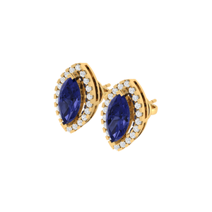 Pendientes de Botón Finos con Gema de Tanzanita en Corte Marquesa, Plata de Ley Chapada en Oro, con Chapado en Oro Multicolor, 8.0mm X 14.4mm - Product Image 2