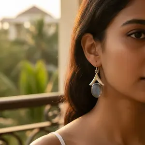 ต่างหูเงินแท้ 925 รูปทรงหยดน้ำ ชุบทอง ประดับเพชรและมูนสโตนสไตล์วินเทจ สำหรับผู้หญิง เหมาะสำหรับงานแต่งงานและงานปาร์ตี้ - Product Image 3