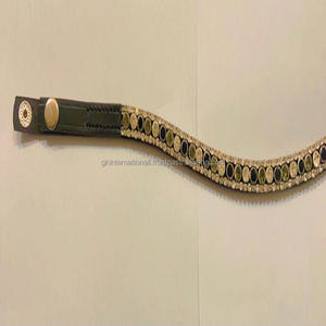 Banda ecuestre de cuero genuino para la frente, alta calidad, con cadena de cristales de 3 filas en muchos colores y tamaños personalizados - Product Image 3