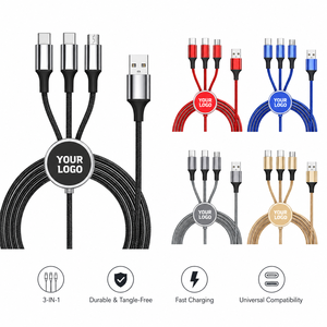 Custom Logo 1.2M Nylon Braided 3 in 1 Charging Cable USB Type C Fast Charging Data Cable Promotional Gift - Product Image 1