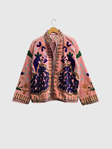 Chaqueta de Terciopelo con Bordado Floral de Manga Larga y Cuello Mao para Mujer, Talla Grande, Ropa de Otoño - Product Image 3