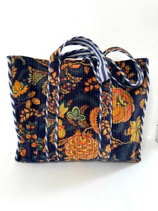 Vintage Velvet Kantha Quilted Lady Shoulder <b>Tote</b> <b>Bag</b> Canvas Lining <b>Zipper</b> Closure Lightweight Travel Shopping Autumnal Floral - Product Image 3
