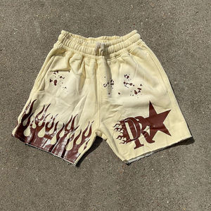 Pantalones Cortos Personalizados con Estampado de Llamas para Hombre, Pantalones Cortos Deportivos Rojos de Algodón con Gráfico de Estrella, Cintura Elástica, Pantalones Cortos de Verano - Product Image 2