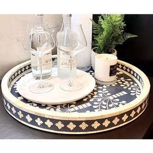 Plateau de service personnalisé de qualité supérieure en bois naturel fabriqué à la main floral MOP Bone incrustation pour la maison restaurants hôtel de l'Inde. - Product Image 1