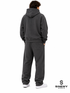 SINEWY Men's <b>Charcoal</b> Gray Full Zip Printed Eco-Friendly Hoodie Tracksuit Set Cotton Fleece <b>Joggers</b> Casual Regular Fit Winter - Product Image 2