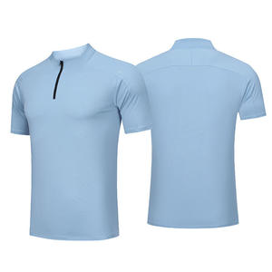 Polos de manga corta de verano suaves de alta calidad para hombres, camisetas de entrenamiento de diseño básico con cuello simulado informal con cremallera de cuarto - Product Image 1